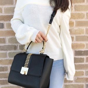 Michael Kors Tina MD TH Studded Flap Satchel Leather Crossbody Handbag